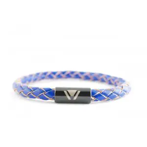 Ocean Blue 6mm Braided Leather Bracelet with Magnet Clasp
